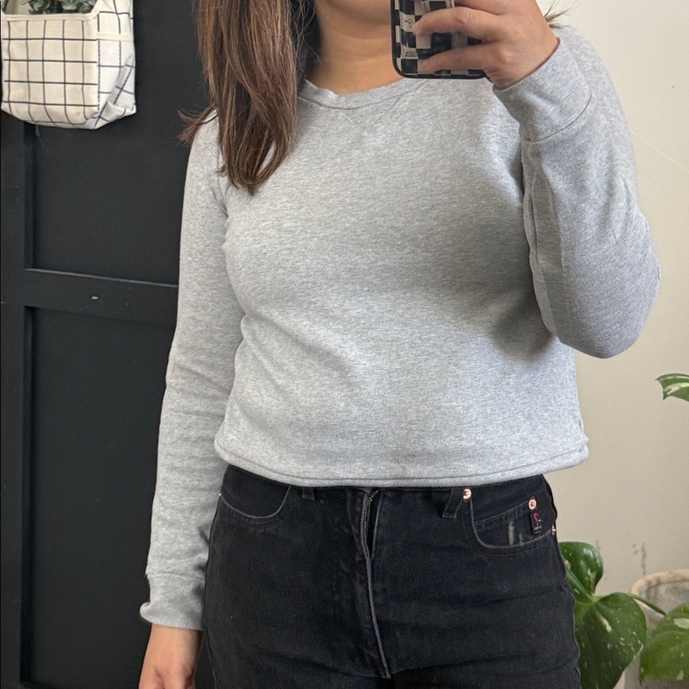 CLUB MONACO Cotton Blend Cropped Crew Neck Sweatshirt. S